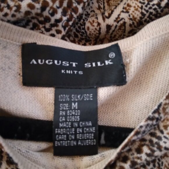 August Silk Brown and Black Print 100% Silk Stretch Knit Top Size M - Picture 9 of 9